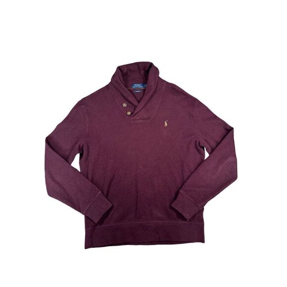 Polo Ralph Lauren Estate Rib Cowl Neck Button Henley Sweater Pullover Burgundy M - Picture 1 of 9